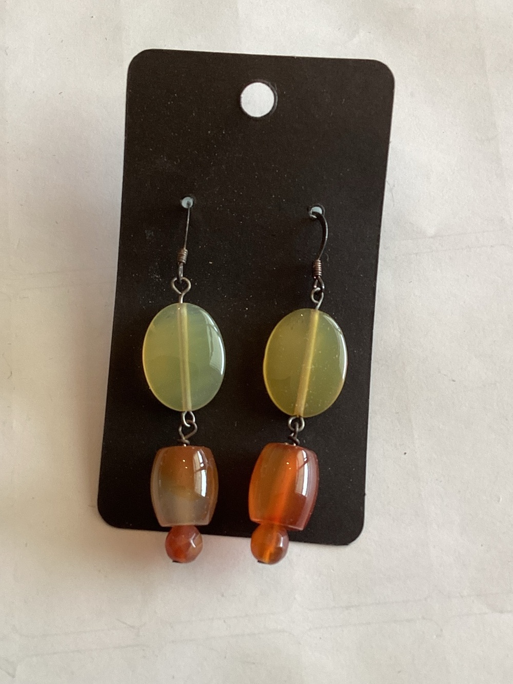 Handmade Green and Amber Drop Earrings